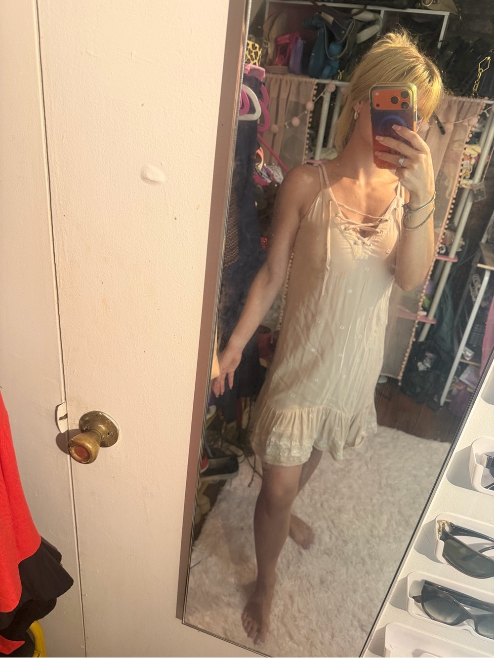 💕 Kendall & Kylie Beige/Tan Embroidered Mini Dress